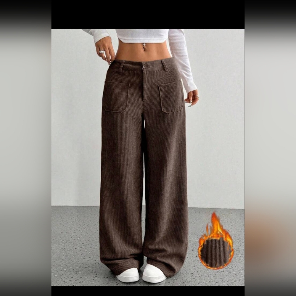 SHEIN Brown Corduroy Flare Pants